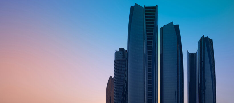 UAE, United Arab Emirates, Abu Dhabi downtown panorama and financial center skyline