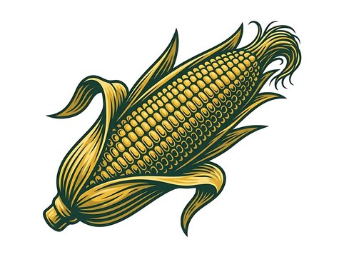 Vintage etched illustration of a single ear of corn