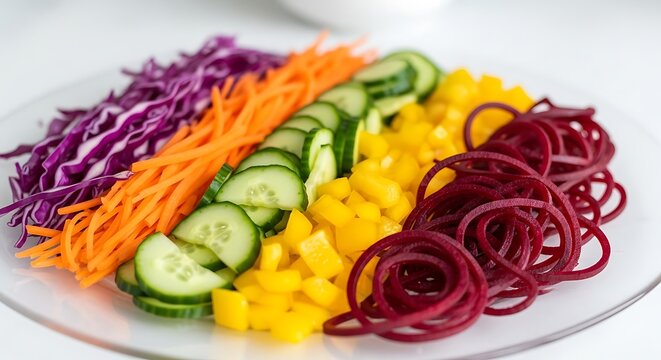 Raw vegetable salad platter with shredded beetroot carrot cabbage and sliced cucumber vegetables beetroot cucumber