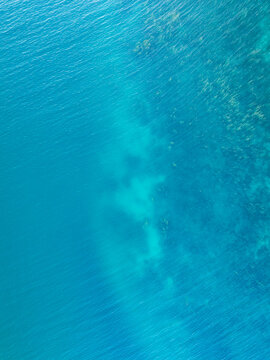 Aerial view of clear blue water of Lake Geneva with gentle ripples and submerged aquatic vegetation Lavaux-Oron District, Vaud, Switzerland.