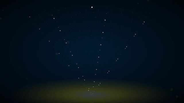 Golden particles rising from a glowing base on dark blue background