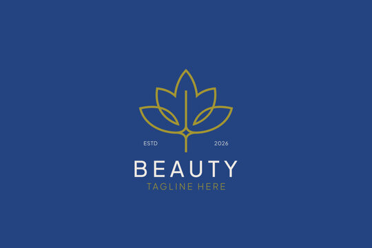 Luxury Lotus Beauty Logo Design, Minimalist Line Art Flower Vector for Spa, Cosmetics, and Wellness Brand