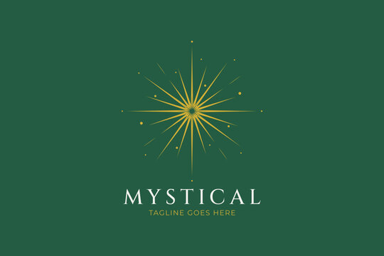 Mystical Celestial Star Logo Design, Gold Sunburst Sparkle Vector for Astrology, Magic, and Spiritual Brand