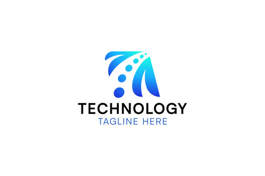 Abstract Technology Arrow Logo Design, Blue Gradient Data Vector for AI, Software, and Digital Startup Brand
