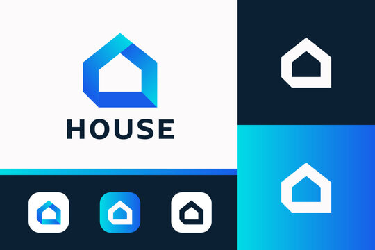 Modern House Real Estate Logo Design, Blue Gradient Home Vector for Architecture, Property, and Construction Brand