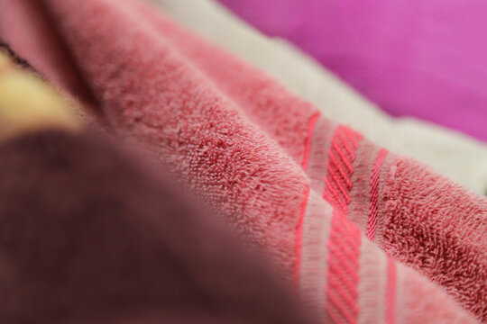 Red Striped Towel Fabric Texture Background Soft Terry Cloth