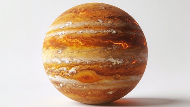 rendering of a planet, specifically Venus, depicted in a spherical shape against a plain white background. The planet's surface is illustrated with swirling patterns of orange, yellow, and brown hues,
