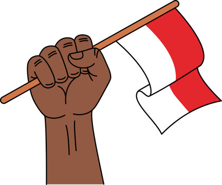 A Hand Proudly Waves the Indonesian Red and White Flag