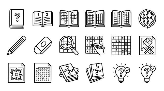 Puzzle Icons: Crosswords, Sudoku, Jigsaw, Maze, Brain Teasers, Strategy