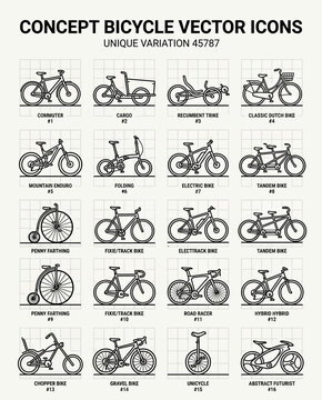 Vector Icons: Bicycle Types Collection - Isolated On Transparent Background