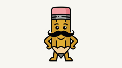 Fototapeta premium Cartoon Pencil Character with Moustache Isolated