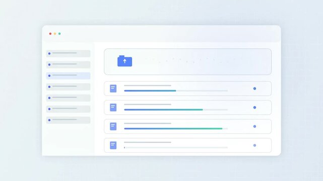 Digital interface with file folder icons and lists, modern ui/ux design, data management concept, abstract technology background