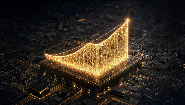 Glowing golden exponential growth curve chart representing financial success and market analytics with financial investment analytics exponential business performance corporate strategy