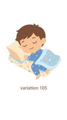Fototapeta premium Cute Boy Sleeping Peacefully in Bed, Cartoon Style