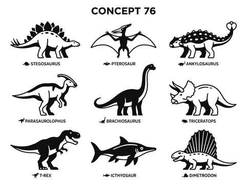 Collection of Dinosaur Silhouettes - Isolated on Transparent Background