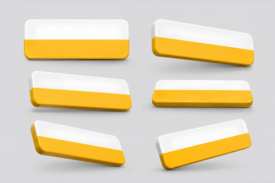 3D Rounded Blank Banner Collection Mockup with Yellow and White Glossy UI Labels
