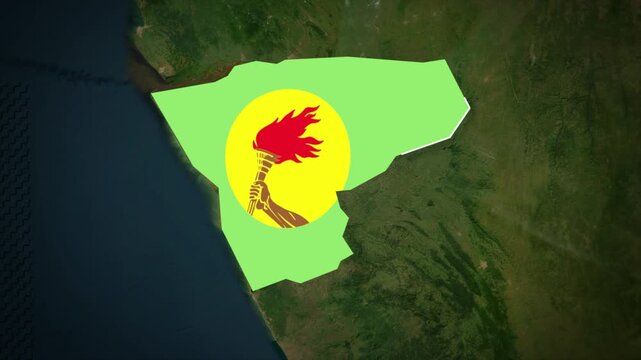 Zaire Historical Flag Map Animation, Zoom From Space to Zaire, Former Central African Country Location Map on Realistic Terrain Background