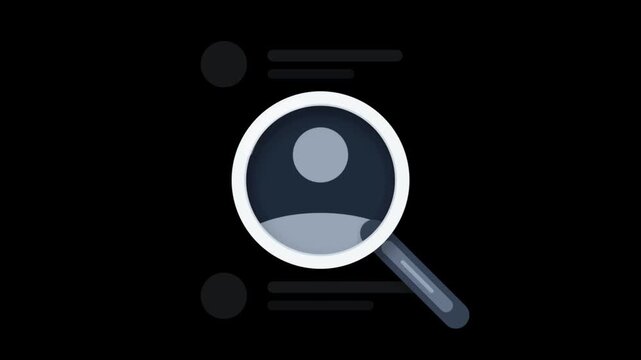 A minimalist magnifying glass zooming in on a user profile avatar, with a glowing green "Hired" checkmark popping up