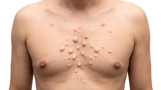 Molluscum Contagiosum Epidermoid Cysts Papules Rash on Male Chest Skin