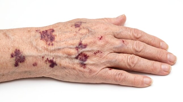 Senile Purpura Senile Ecchymosis Vascular Lesions Bruises on Elderly Hand