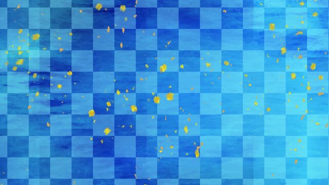 Blue Japanese Checkered Pattern with Gold Flakes 4K