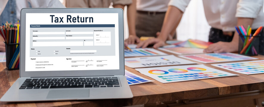 Online tax return form for submitting individual income tax return form brisk on the internet website. Government web for tax payment and return. Taxation technology concept.