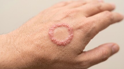 Fototapeta premium Annular Ringworm Rash Granuloma Annulare Ring Shape Lesion on Male Hand