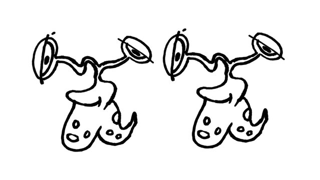 Cartoon Alien Eyeball Doodle Brush Set, Hand-Drawn Wavy Eye Stalks Whimsical Creature, Cute Monster, White Background, Clip Art for Photoshop, PNG Transparent