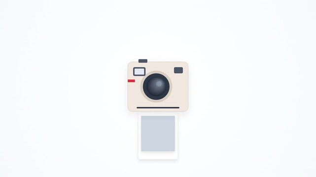 Minimalist flat vector illustration of an instant film camera on white background.