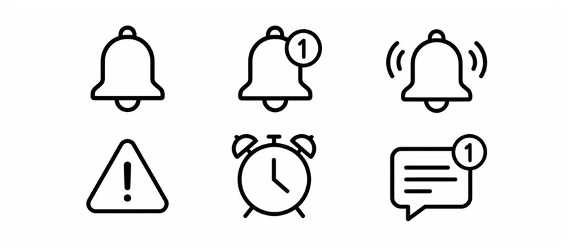 Collection of black and white notification icons set.