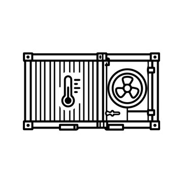 Refrigerated shipping container reefer line icon representing temperature controlled cold chain cargo

