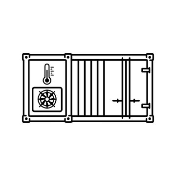 Refrigerated shipping container reefer line icon representing temperature controlled cold chain cargo
