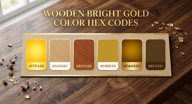 Wooden Bright Gold Color Palette with Hex Codes and Wood Tones
