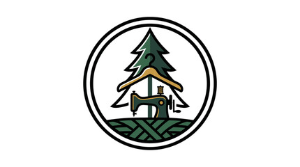 Obraz premium Conifer tree sewing machine and hanger emblem