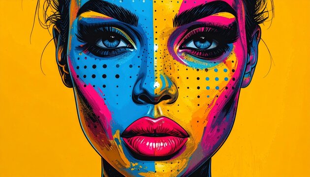 Vibrant pop art illustration of a peacock with colorful feathers and