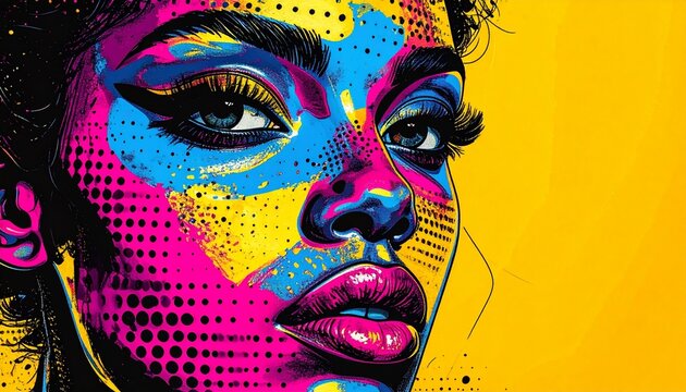 Pop Art Portrait of a Woman with Vibrant Colorful Stylized Makeup