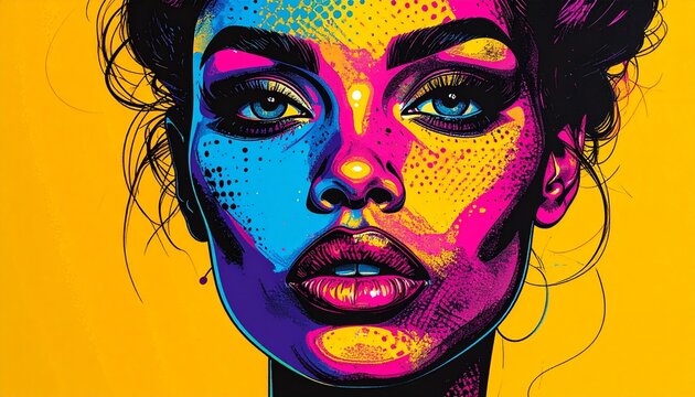 Vibrant pop art illustration of a peacock with colorful feathers and