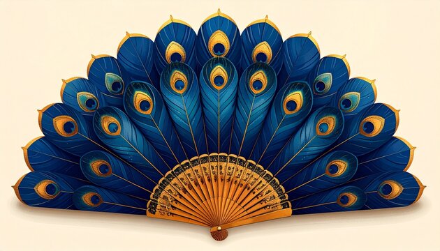 Decorative Peacock Feather Hand Fan Illustration