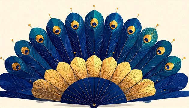 Stylized Peacock Feather Fan Illustration