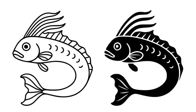 Minimalist oarfish icon in outline and silhouette style, for UI/UX app design