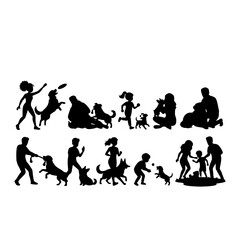 Obraz premium Black and white silhouette people icons showing evolution and daily activities