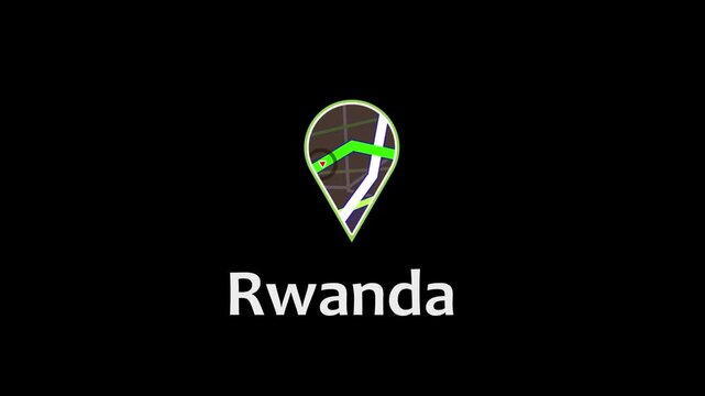 Abstract Digital Navigation Interface with Glowing Green GPS Path and Location Marker on Rwanda Map, Futuristic Geometry Lines and Tracking System