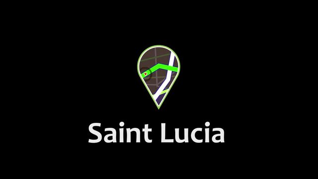 Abstract Digital Navigation Interface with Glowing Green GPS Path and Location Marker on Saint Lucia Map, Futuristic Geometry Lines and Tracking System