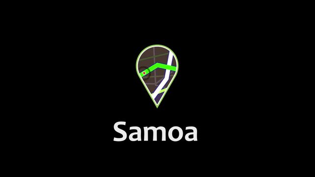 Abstract Digital Navigation Interface with Glowing Green GPS Path and Location Marker on Samoa Map, Futuristic Geometry Lines and Tracking System
