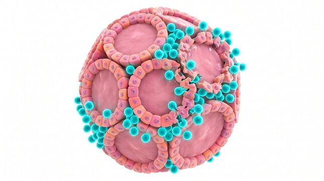 3D Microscopic Diagram of Lymphocytes Attacking Thyroid Follicles in Hashimoto's Disease