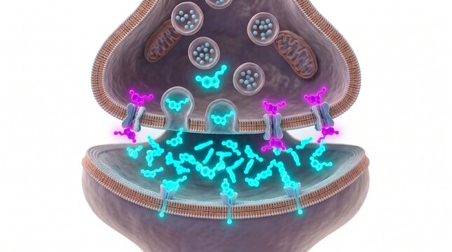 3D Microscopic Diagram of SSRI Medication Blocking Serotonin Reuptake