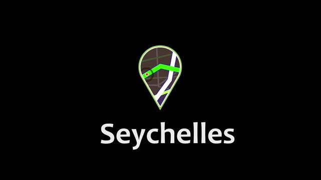 Abstract Digital Navigation Interface with Glowing Green GPS Path and Location Marker on Seychelles Map, Futuristic Geometry Lines and Tracking System