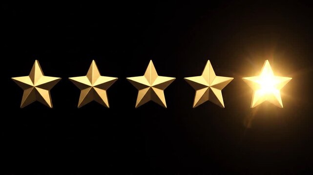 Five Golden Stars Rating Animation Showing E-commerce Customer Satisfaction Feedback for Black Friday Promotion Concept