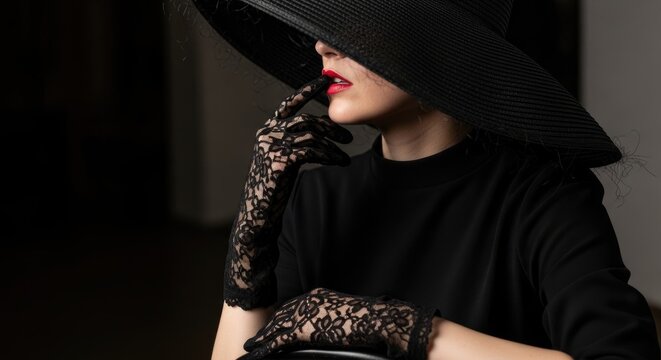 woman in black hat and gloves