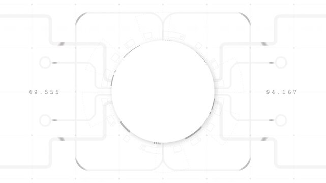 Minimal white technology interface circle with thin circuit lines